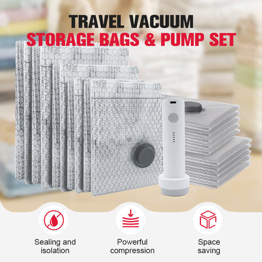 ✨🧳 Reise-Vakuumbeutel-Set mit Pumpe – Mehr Stauraum, weniger Gepäck! ✨🔋 Platzsparend, robust & einfach zu bedienen – dein praktischer Reisebegleiter.