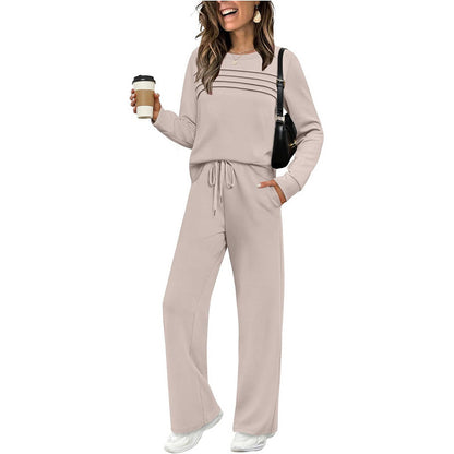 🔥 LETZTER TAG 60 % RABATT ✨ Damen-Set mit Rundhalsausschnitt und Bündchenhose mit Kordelzug