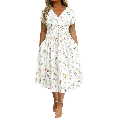 👗JETZT 50% RABATT!🌸 Blumiges Kleid mit V-Ausschnitt und Twist-Detail an der Taille – elegant und lässig für alle Anlässe